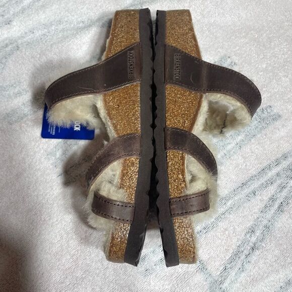 (k1) Birkenstock N/without Box Mayari Shearling Oiled Brown sizes 38/7 - Picture 3 of 8